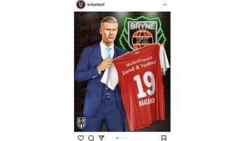 BLEST: Det har blitt mye oppmerksomhet etter at sportsnettstedet Bleacher Report la ut et illustrasjonbilde av Erling Braut Haaland med en gammel Bryne-drakt og malerfirma-logo på sin Instagram-konto. (Foto: Faksimile fra instagram) BLEST: Det har blitt mye oppmerksomhet etter at sportsnettstedet Bleacher Report la ut et illustrasjonbilde av Erling Braut Haaland med en gammel Bryne-drakt og malerfirma-logo på sin Instagram-konto. (Foto: Faksimile fra instagram)