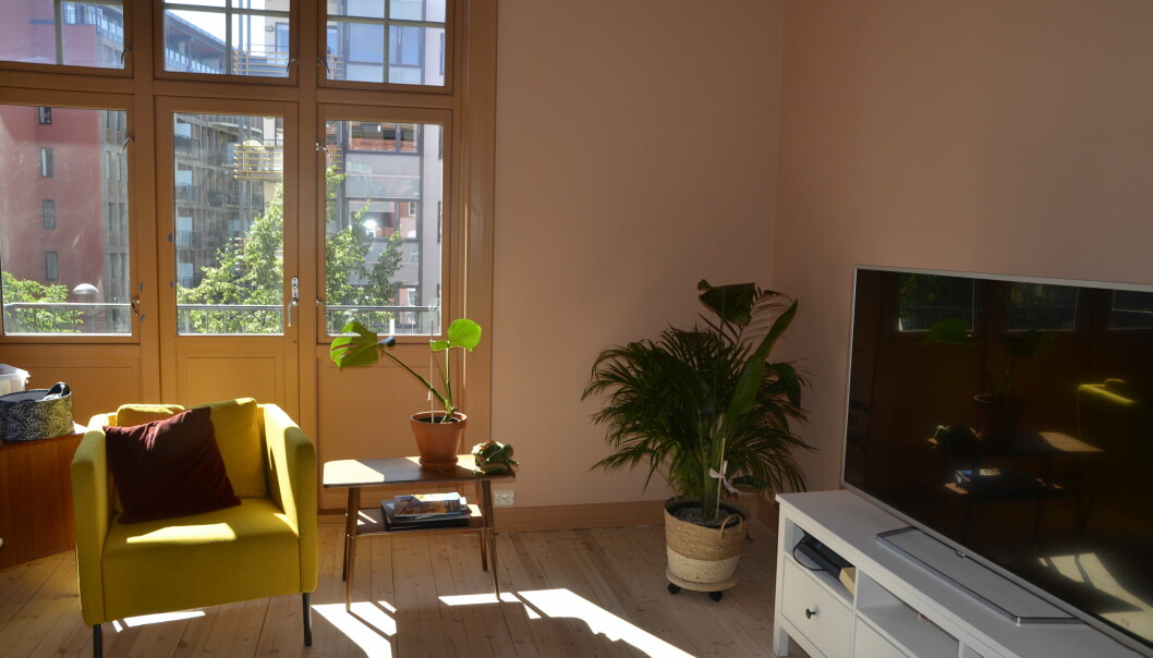 BEHAGELIG: Stuen har fått en behagelig rosafarge som står godt i stil med fargene i de andre rommene.